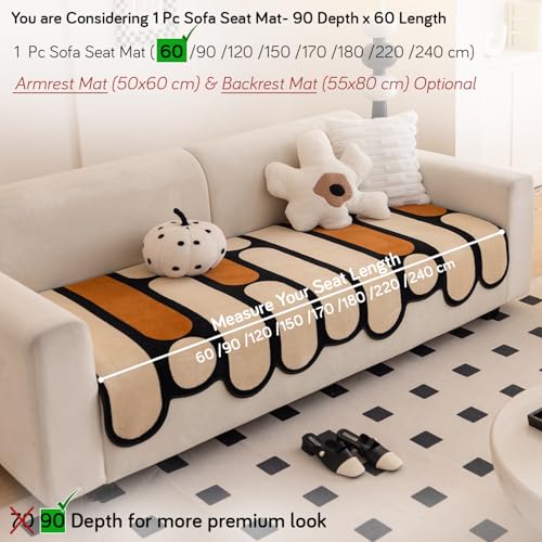 Image of HOKIPO 'Moderna Curves' All Season Sofa Cover Mat for 1 /2 /3 Seater & L Shape Sofa. Make Your Own Sofa Cover Set, Anti-Slip Mat Length 90(D) x 60(L) cm, Oyster Beige (AR-6121-BGE)