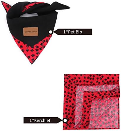 Sweet Devil Pet Bandana Adjustable Dog Neckerchief Cute Scarf Accessories 2 Pack,Cartoon,Paw