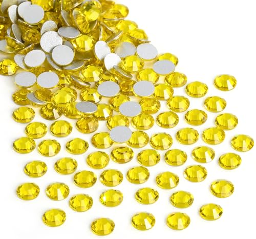 Image of Glue Fix Crystal Flatback Rhinestones Glass Diamantes Gems for Crafting Nail Art Crafts Decorations Clothes Shoes 3.2mm (ss12 1440pcs, Citrine)