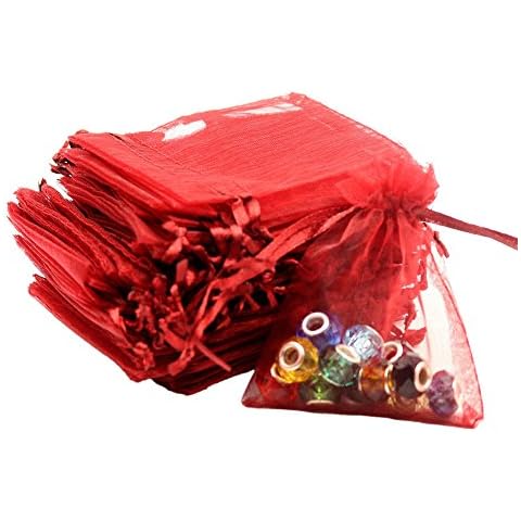 Lalagouk 100 Pcs Organza Wedding Favour Bags Gift Mini Jewelry Bags (Red) Cover