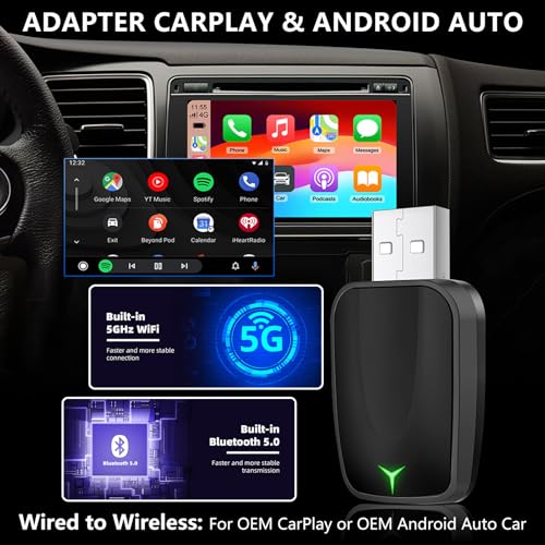 Image of Wireless Carplay Adapter, Android Auto for Car, 2 in 1 Convert Wired to Wireless, Plug & Play with 5G WiFi ＆ Bluetooth 5.0, Compatible with iPhone /Android for 98% Vehicles (Black)