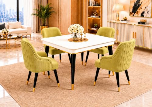 Image of WOODEN SPACE 4 Seater Wooden Dining Table Set | Urban Marble Top Dining Table with Chairs for Dining Room & Kitchen (Modern Zyro Light Green) (42 x 42 x 30 inch)
