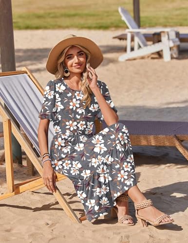 Image of Zeagoo Womens Summer Dresses 2026 Casual Midi Dress Flowy Sundress Ruffle Short Sleeve Tiered Dresses A Line Boho Dress