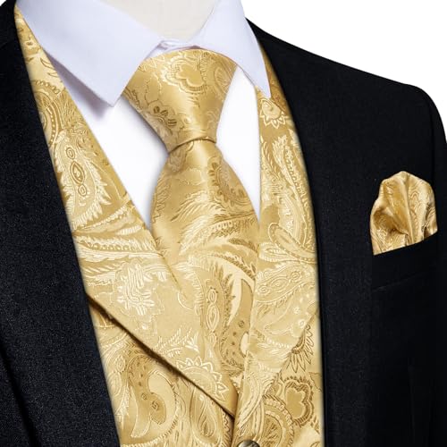 DiBanGu Silk Paisley Vest and Tie Set for Men Formal Waistcoat Regular Fit Lapel Dress Vest for Tuxedo Wedding Party3