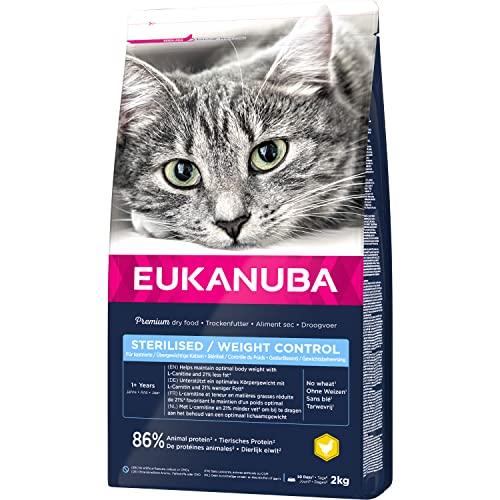 Eukanuba Sterilised Katzenfutter - fettarmes Premium Trockenfutter für den Gewichtserhalt bei sterilisierten / kastrierten Katzen, 2 kg