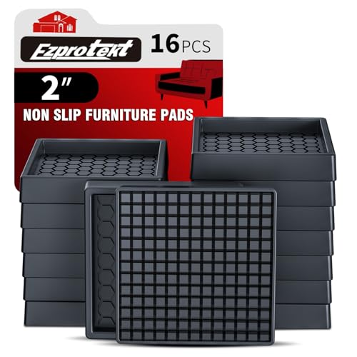 Image of Ezprotekt Non Slip Furniture Pads, 16 Pcs 2 inch Anti Slip Rubber Caster Cups, Anti Skid Furniture Coasters for Hardwood Floors, No Slide Furniture Gripper, Furniture Stoppers to Prevent Sliding (Black)