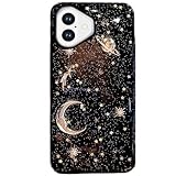 Bonitec Compatible with iPhone 16 Case 3D Bling Planet Glitter with Space Sparkle Moon Star Universe Flexible Soft TPU Protection Shockproof Protective Cases Cover Black Gold
