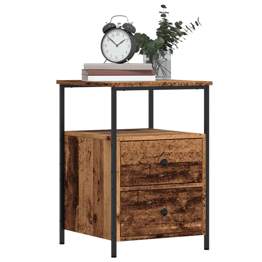Comodini legno antico 2 pezzi 34x35,5x50 cm in legno multistrato con 2 cassetti e scomparto, gambe metallo stabili, mobiletto salvaspazio per camera da letto soggiorno ingresso