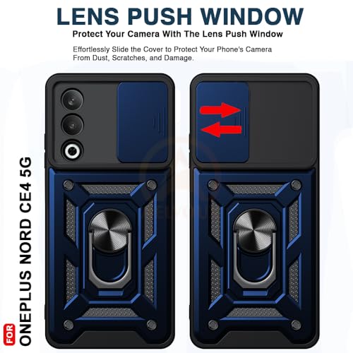 Image of Armor Bumper Back Cover Case for OnePlus Nord CE 4 5G Rotating Camera Cover, Ring Holder & Kickstand | Heavy Duty & 360 Degree Protection OnePlus Nord CE 4 5G Back Cover (Blue)