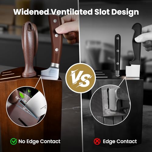 Image of CoquusAid Knife Set, Upgrade 15 Pcs Knife Block Set with Widened Ventilated Slot, German Stainless Steel Kitchen Knives Set with Sharpener, Professional Chef Knives Set, Full Tang Ergonomic Handle