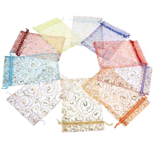 Bolsas de organza para recuerdos de bodas y bautizos, saquitos dorados para regalos, 100 uds