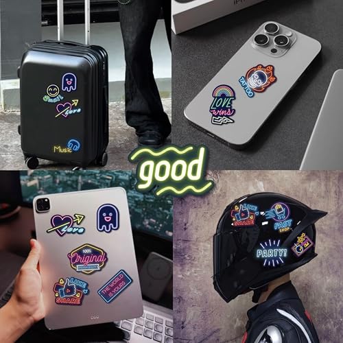 Image of 140 Pcs Neon Vinyl Stickers - Waterproof Cool Cute Aesthetic Stickers for Kids Teens Adults | Water Bottle Laptop Classroom Journaling Scrapbook Decor