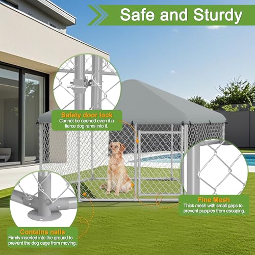 FIVMEN Outdoor Hundezwinger 210x185x150 cm Groß Hundekäfig Hundehütte Hundehaus Verzinkter Stahl mit Sonnenschutz Dach und Abschließbarer Tür Hundezaun Hundeauslauf Draußen