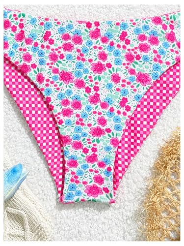 Image of RoseSeek Girl's 2 Piece Swimsuits Floral Gingham Halter Triangle Wireless Bikini Bathing Suit