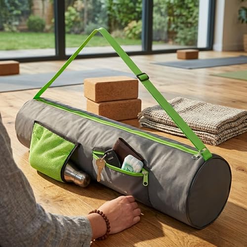 Image of Yoga Mat Cover Bag with Adjustable Shoulder Strap Waterproof Yoga Mats Carry Bags fit for 4mm to 8 mm Yoga Mat for Women and Men Zipper Mats Bag's for Meditation Mat (Grey Neon)