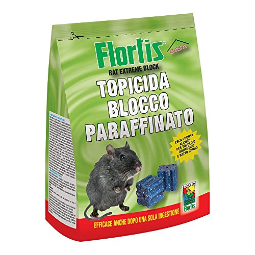 Flortis TOPICIDA Blocco PARAFFINATO 300 GR Protezione Topi RATTI Esterno