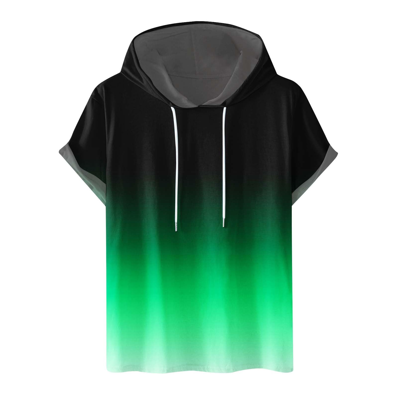 Muscularfit Mens Workout Shirts Loose Fit Short Sleeve Hoodies Casual Stylish Drawstring Gradient Color Loose Pullover Shirts
