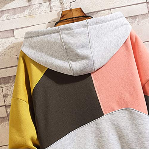 Landscap Fashion Hoodies Men's Casual Color Block Plus Size O-Neck Patchwork Hooded Sweatshirt Pullover(Yellow,Xl) #TOP6