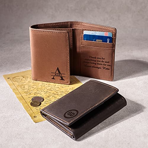 RUGGEDGIFTS Personalised Leather Trifold Wallet, Custom Wallet For Men, Trifold ID Holder Pocket Leather Cash Wallet, Birthday Gifts for him Husband4