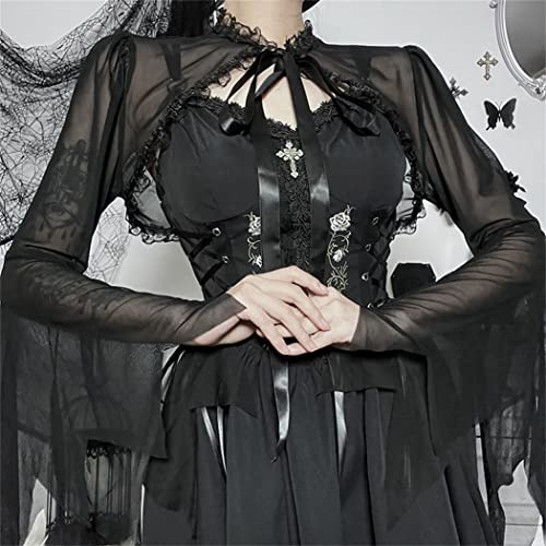 Image of Bolero Shrug Top Trad Goth Black Shawls and Wraps for Evening Dresses Short Cardigan