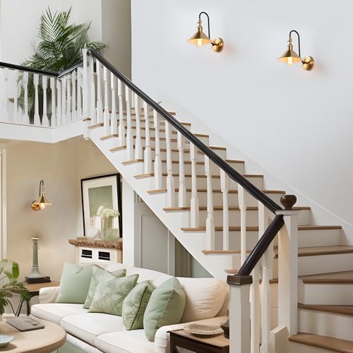 Image of Black Gold Wall Sconces, Adjustable Modern Sconces Wall Lighting with Brass Metal Shade for Hallway, Bathroom, Bedroom, Kitchen and Living Room
