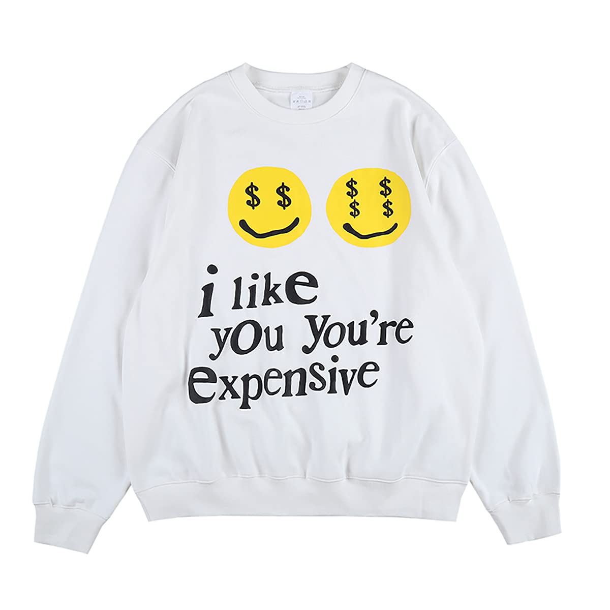 Arnodefrance Men i like you you're expensive Sweatshirt Oversized Hip Hop Letter Printing Crew Neck Sweatshirts Pullover Medium White