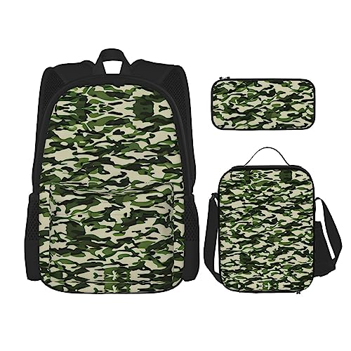 Sac à livres léger OdDdot avec trousse et sac à déjeuner bonhomme de neige vert militaire