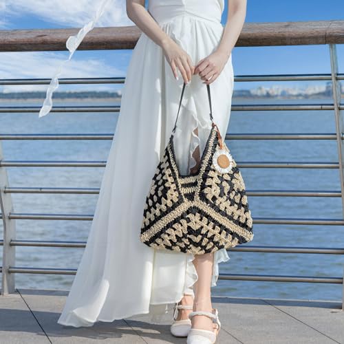 Bolso de playa de paja para mujer estiló hobo vintage miniatura 3