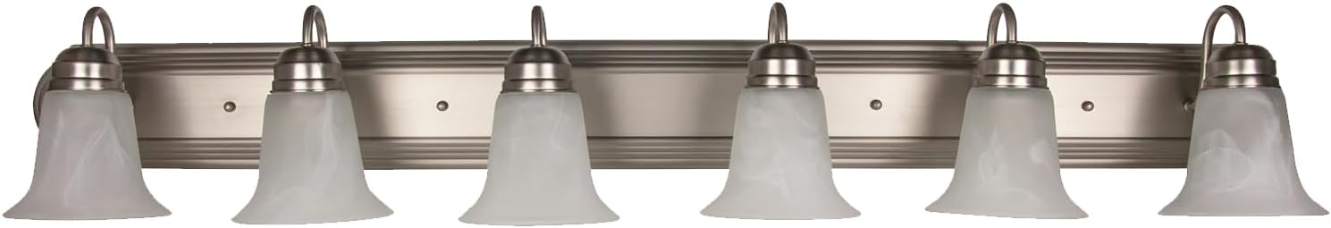 Sunlite 45430 14-Inch Traditional Vanity Light, Classic Decorative Wall Sconce, Bell-Shaped Alabaster Glass Shades, 2 60W A19 Bulbs (Not Included) Mirrors, Bathrooms Powder Room, Brushed Nickel Finish