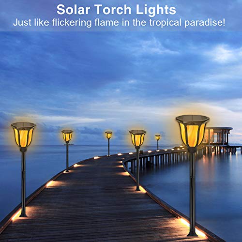 Solar Lights Solar Torches Lights Waterproof Flickering Flame Outdoor Lighting Landscape Decoration Lighting 96 LED Solar Powered Path Lights Dusk to Dawn Auto On/Off for Garden Patio Yard 2 Packs