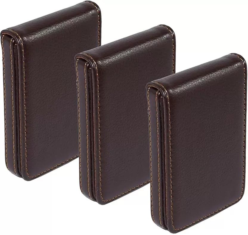 PU Leather Pocket Sized Business Credit ATM Card Holder Case Wallet with Magnetic Shut for Men & Women (Brown, 9.5 X 6.5 X 1.5 cm) (Pack of 3)-picture-34