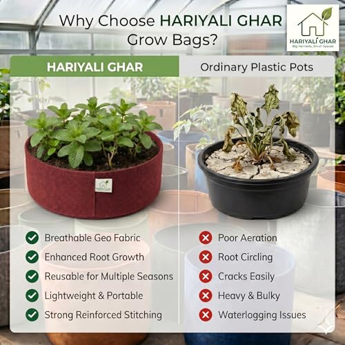 Image of 400 GSM Geo Fabric Round Grow Bags 18x9 Inch, Red Planting Bags for Terrace and Kitchen Gardening Pack of 20