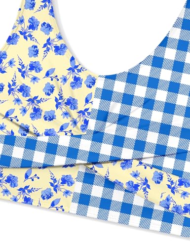 Image of Qaoerde Girls Swimsuit Tropical Print Bikini Set with Ruffle Hem Two Piece Criss Cross Bathing Suits for Girls 7-16 Years