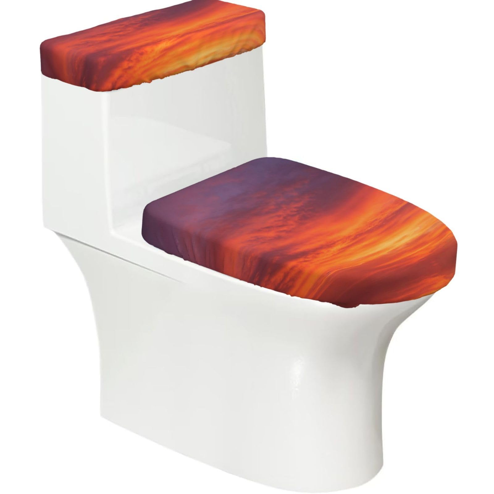 Cntdbu Black Orange Purple Fade Elastic Toilet Cover Set Of 2-Stretchy Lid And Tank Covers For Bathroom, Soft Washable U Shape Toilet Decor