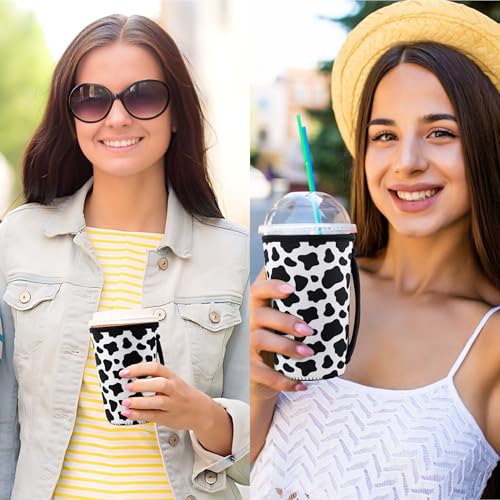 Image of KJQJLY 3 Pack Reusable Iced Coffee Sleeves for Iced Coffee Cups or Drinks Reusable Neoprene Insulated Sleeves for Hot and Cold Drinks from Starbucks, Dunkin, And More (Cows)