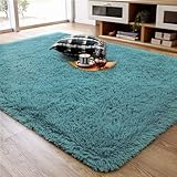Ompaa Ultra Soft Fluffy Bedroom Rugs Memory Foam Carpet, 4x6 Feet Dark Cyan Area Rugs, Shaggy Living Room Rug Fuzzy Accent Carpets for Kids Girls Rooms, Modern Apartment Dorm Indoor Home Decor