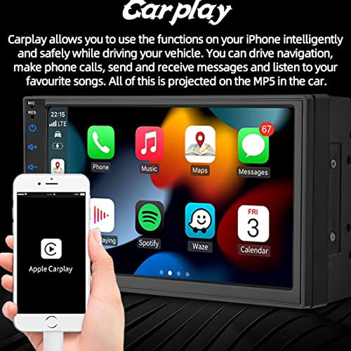 VIGORFLYRUN Bluetooth Car Stereo with Wireless Carplay Android Auto Double Din 7 Inch Touch Screen Car Radio Support FM AUX IN SWC USB TF Card Mirror Link for Android/iOS with Rear View Camera - Image 2