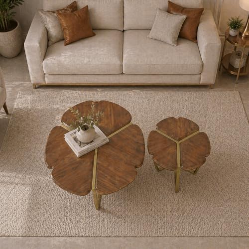 Image of The Attic Roselle Coffee Table, Coffee Table for Living Room, Teak & Gold Finish