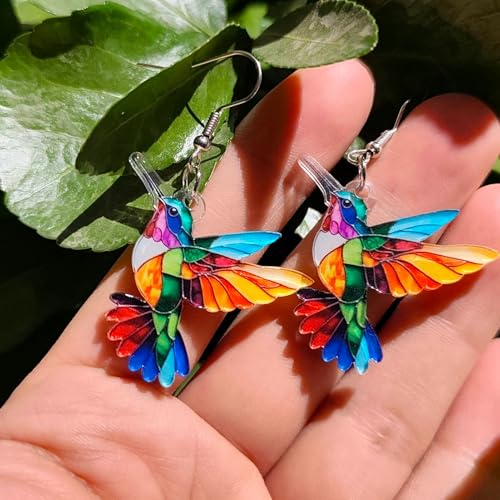 Colorful Hummingbird Earrings, Acrylic Animals Earrings For Women, 2D Unique Bird Earrings,Hummingbird Jewelry Gifts for Women on Christmas,Holidays,Birthday3