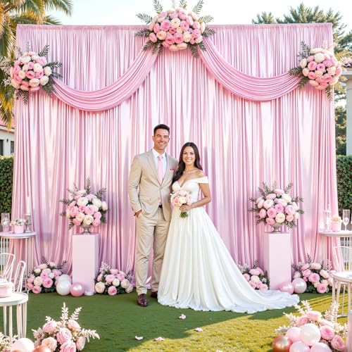Pink Glitter Satin Backdrop Curtain for Parties 10x10FT Shimmer Photo Backdrop Drapes Non-Wrinkle Sparkle Drapes for Backdrop,Back Drop Cloth for Wedding Baby Shower Birthday Christmas Decorations by Shillance - Image 4