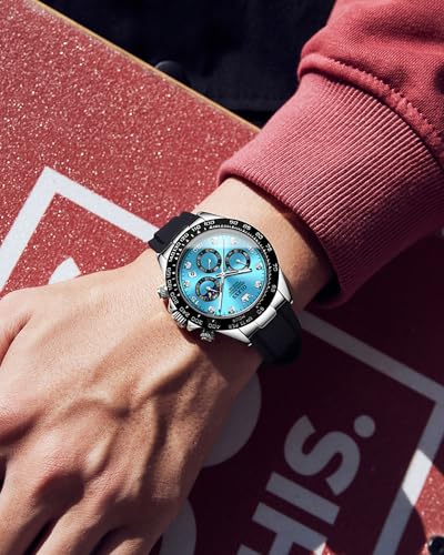 Image of OLEVS Men Analog Quartz Waterproof Watches Multifunction Chronograph Diamond Moon Phase Luminous Silicone Band Wrist Watches