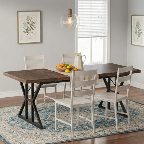 Image of Klaxon Foldable Dining Table [6] Seater with Metal Legs, Space-Saving Convertible Table, Engineered Wood, Home Dining Room (AW & Black, Kryo) (Asian Wal & Black)
