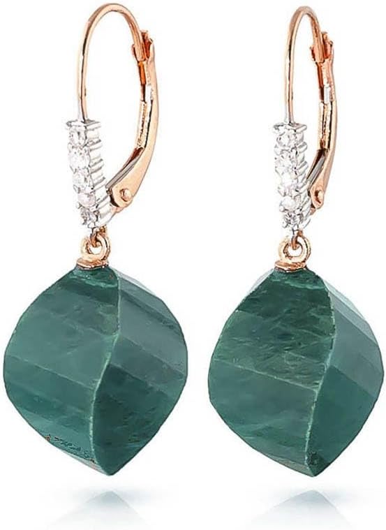 Galaxy Gold GG, 14K Solid Yellow Gold, Lab Grown Green Sapphire and Diamond Dangle Earrings for Women - Fine Jewelry for Women
