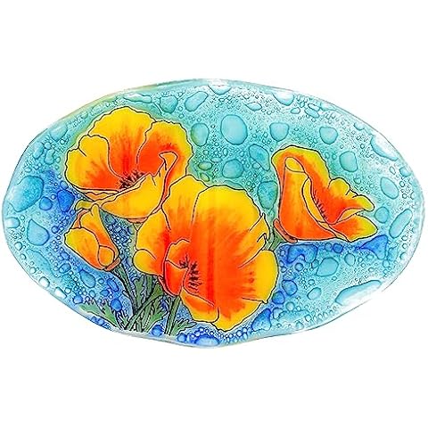 Bolla Glass Art - California Poppy Small Soap Dish, Fused Glass, 4.5x3 in, Oval Shape (Dish Collection) Cover