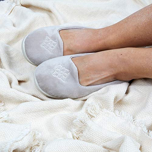 Dearfoams Women's Rebecca Velour Closed Back, Purple Flowers, L2