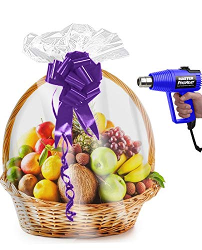 Purple Q Crafts Shrink Wrap Basket Bags 10 Pack For Gift Clear cellophane PVC Shrink Bags 24"X 30"