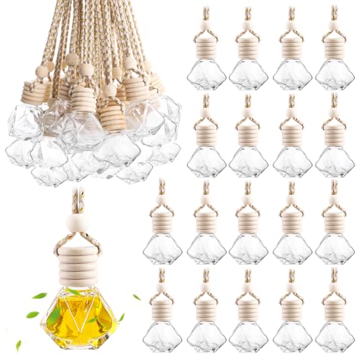 Image of 50 Pack Set Car Hanging Air Freshener Bottles Empty Car Essential Oil Diffuser Bottles Pendant Glass Perfume Bottles Aromatherapy Fragrance Bottle Auto Ornaments Decor