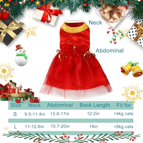 Pets on Safari Vestido de Natal para cães, vestido de tule vermelho de gato com sino, roupa de Papai