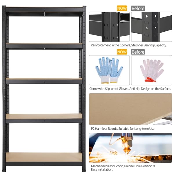 Yaheetech 180 x 90 x 60 cm Étagères Charge Lourde Clipsable Résistant Capacité 875 kg Meuble de Rangement Garage Cuisine Chambre Noir 180 x 90 x 60 cm