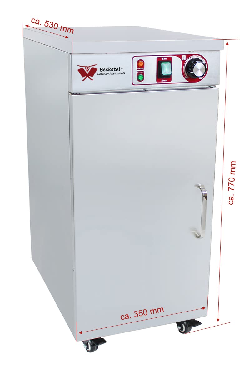 Beeketal 'BTW-60' Profi Gastro Edelstahl Tellerwärmer elektrisch mit 3 Einlegeböden, Temperatur stufenlos ca. 30-85 °C einstellbar, mobiler Wärmeschrank 1-türig auf Rollen mit Feststellbremse